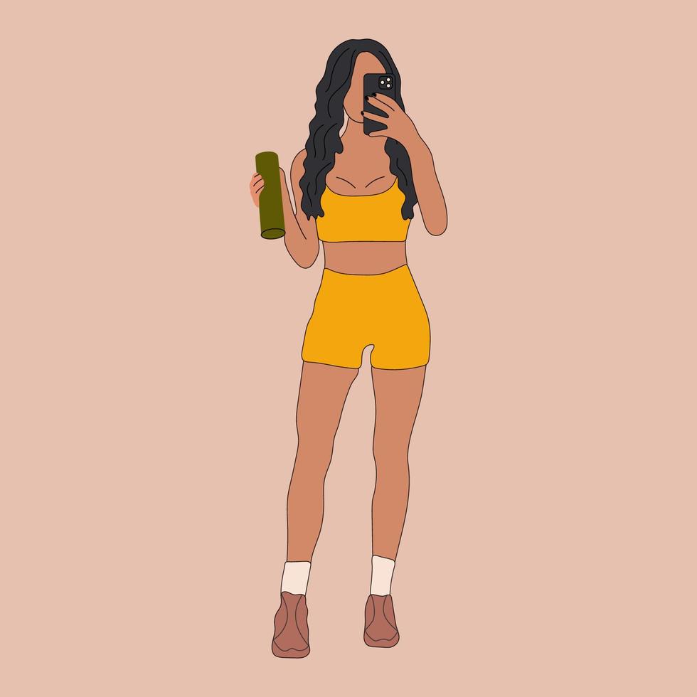 980x980 Sporty young Girl taking a selfie on smartphone.Fit woman in gym athletic clothing. Girl takes mirror selfie with a smartphone. Abstract feminine vector illustrations