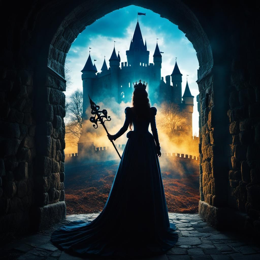 1024x1024 Medieval Castle Princess Silhouette Double Exposur