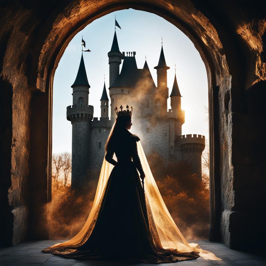 1024x1024 Medieval Castle Inside Princess Silhouette Double