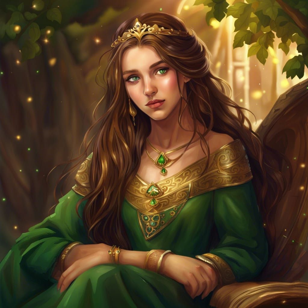 1024x1024 Medieval Fantasy Princess Portrait with Gold Jewel