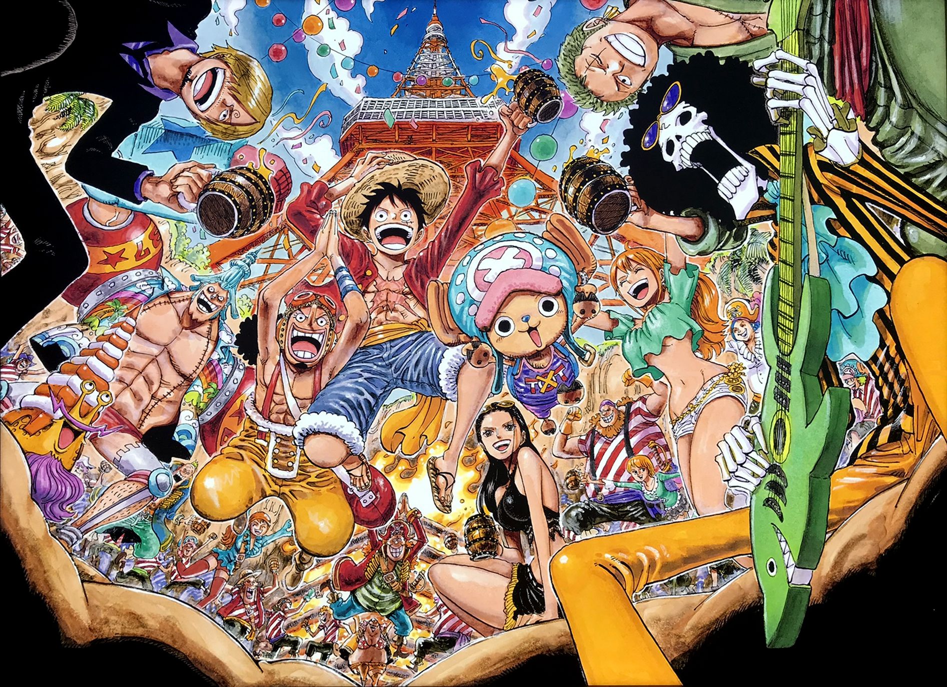 1893x1373 Managed to find the rare Tokyo Tower color spread by Oda in high quality and touched up the colors and some details to make it into a wallpaper! =)