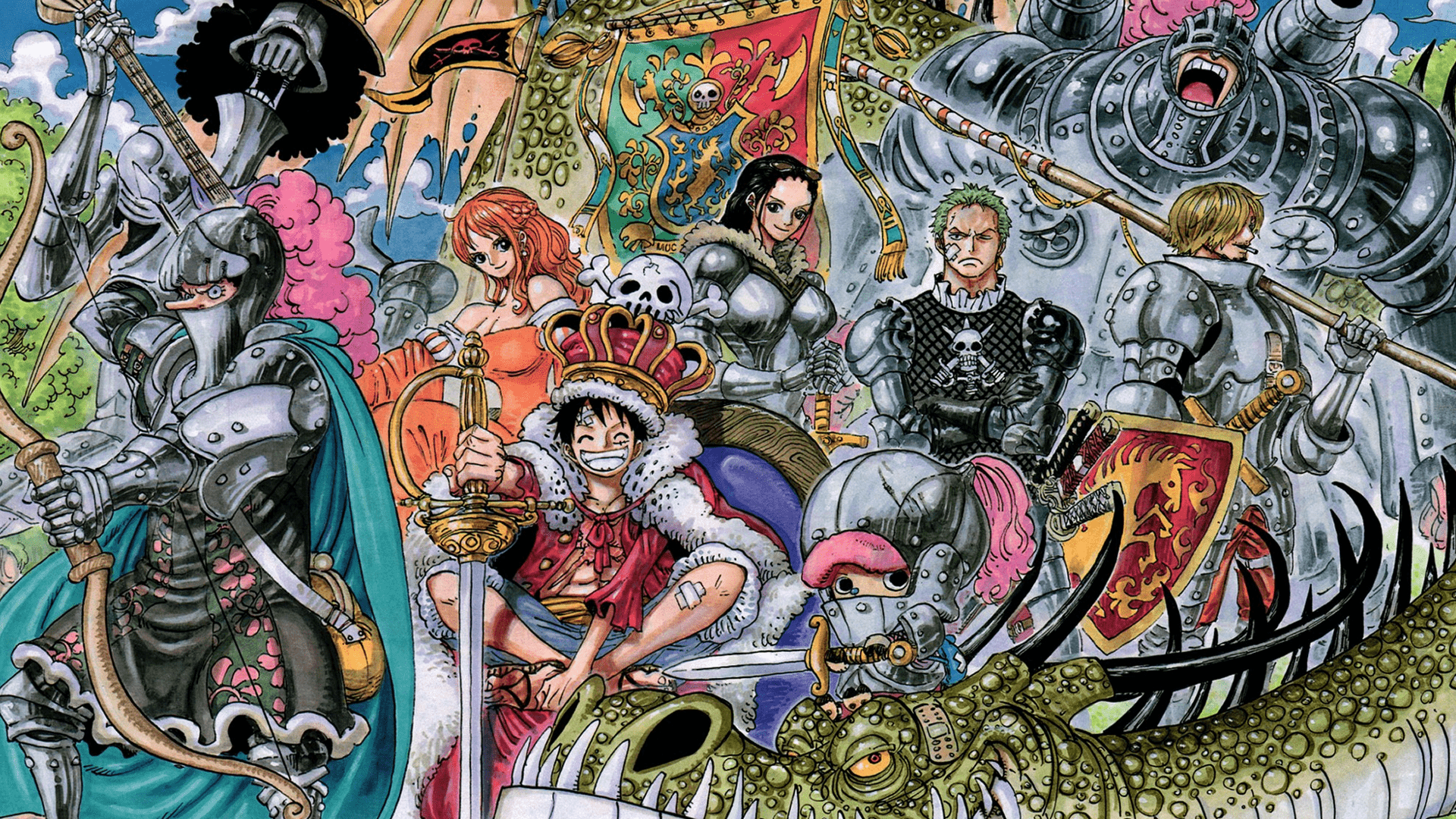 1920x1080 Epic One Piece Anime HD Wallpaper: Legendary Crew in Action