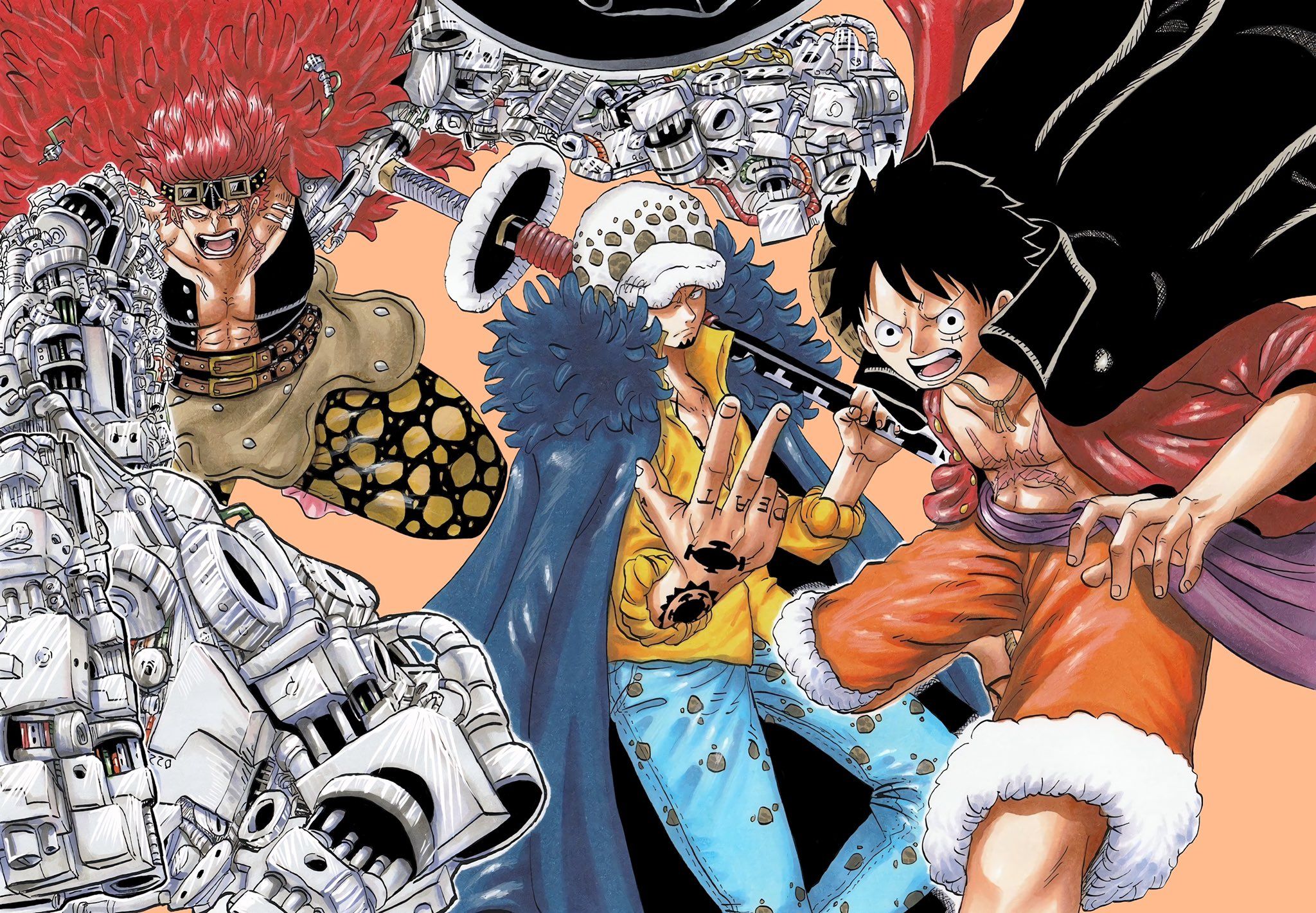 2048x1420 Desktop wallpaper: One Piece, Trafalgar Law, Anime, Eustass (One Piece), Eustass Kid, Monkey D Luffy 4K free download for PC. 517638