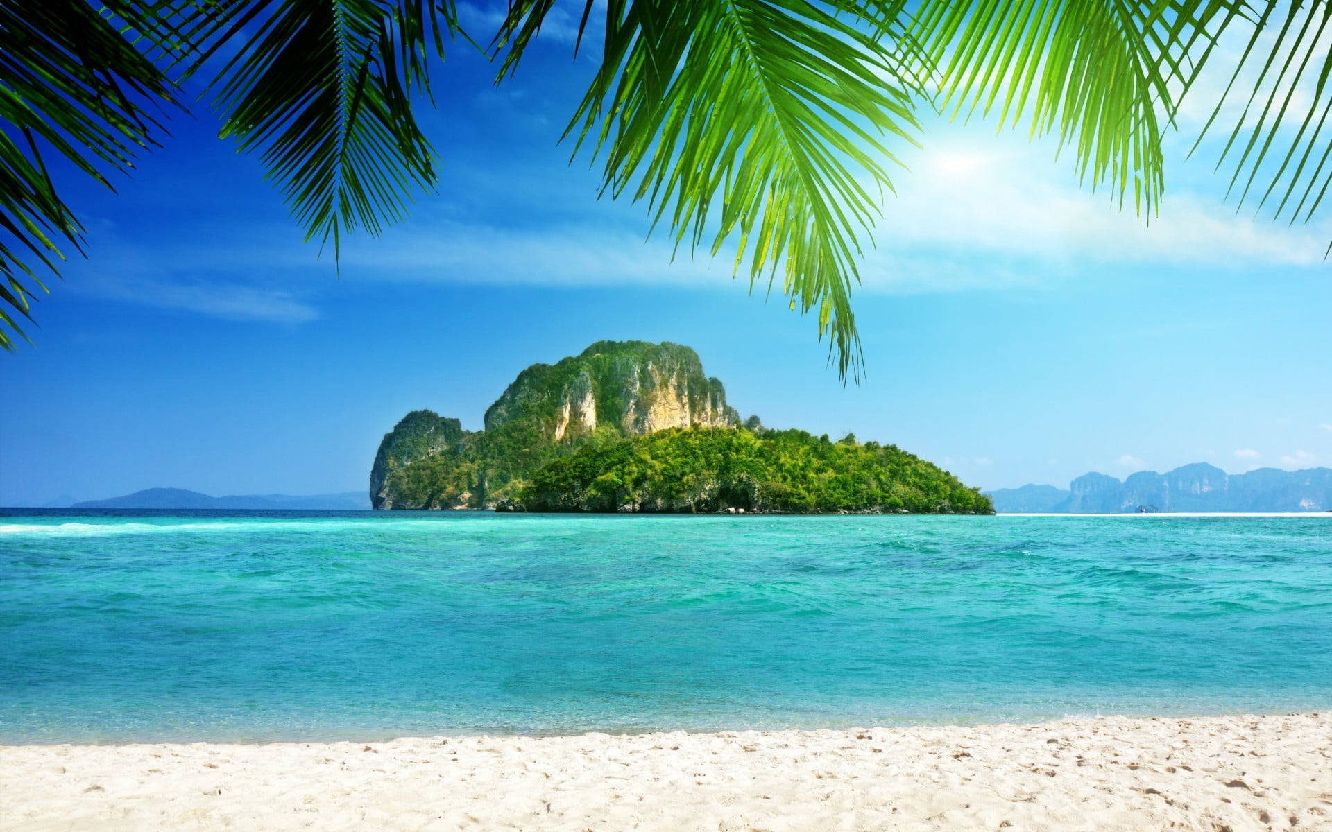 1920x1200 Green island, beach, island, tropical HD wallpaper