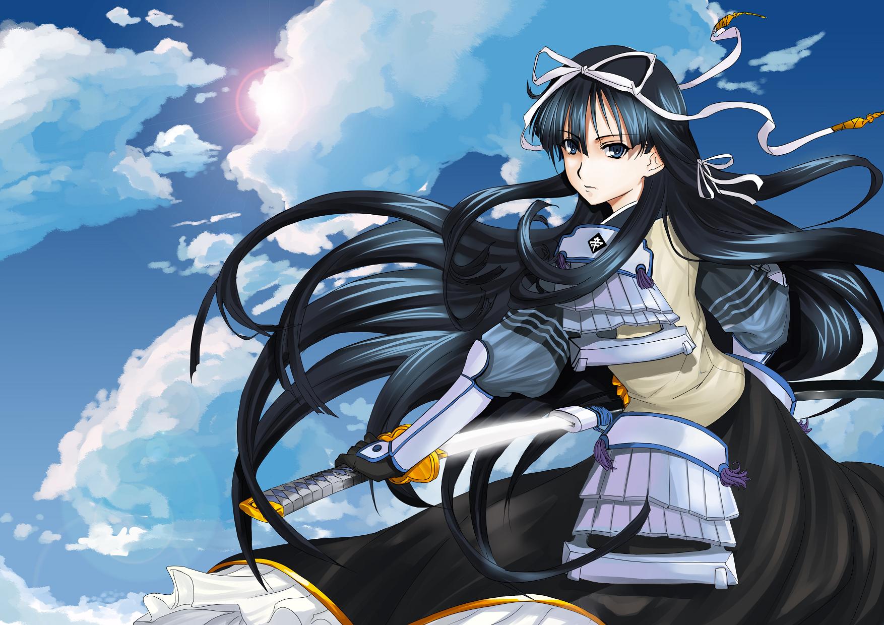 1754x1240 armor, Black, Hair, Blue, Eyes, Katana, Long, Hair, Realmbw, artist, Sengoku, Rance, Sky, Sword, Uesugi, Kenshin, Weapon Wallpaper HD / Desktop and Mobile Background