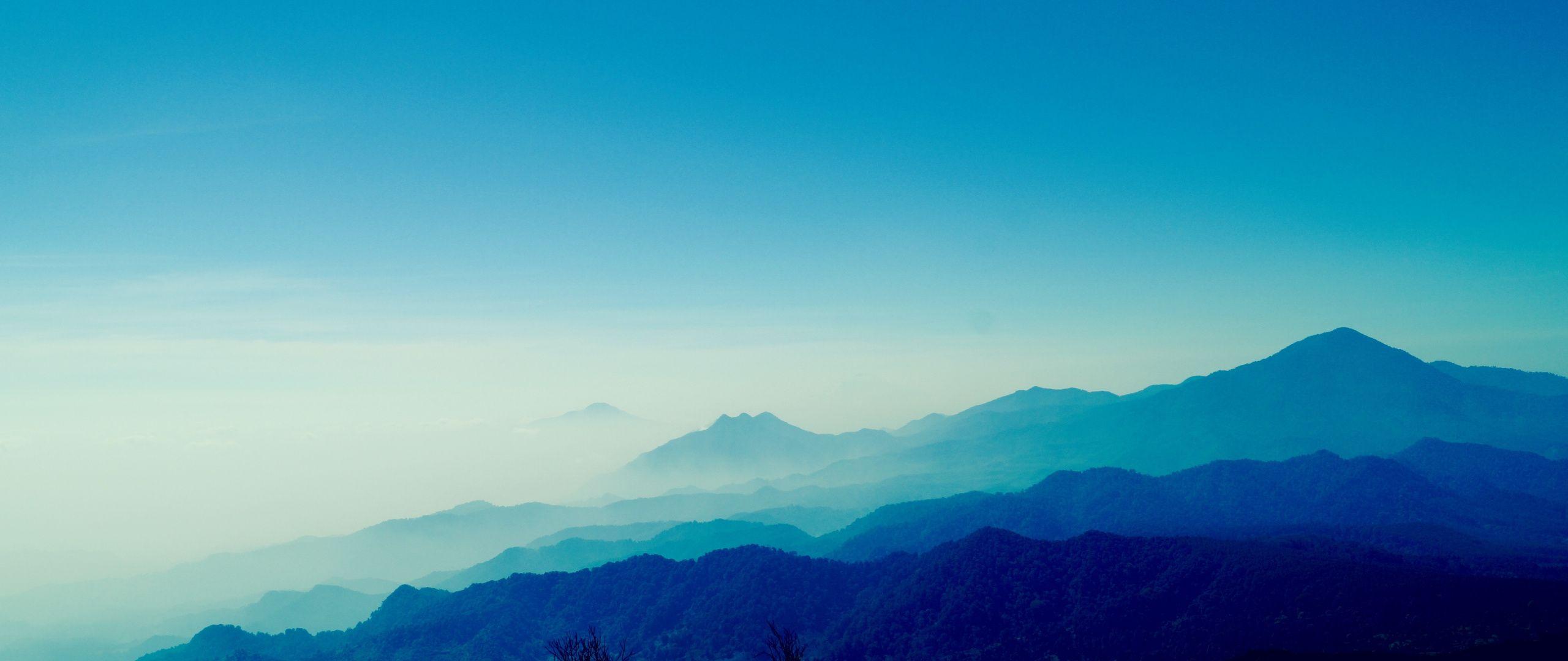 2560x1080 Download Mountains, blue, horizon, sunrise, gradient wallpaper, 2560x Dual Wide, Widescreen