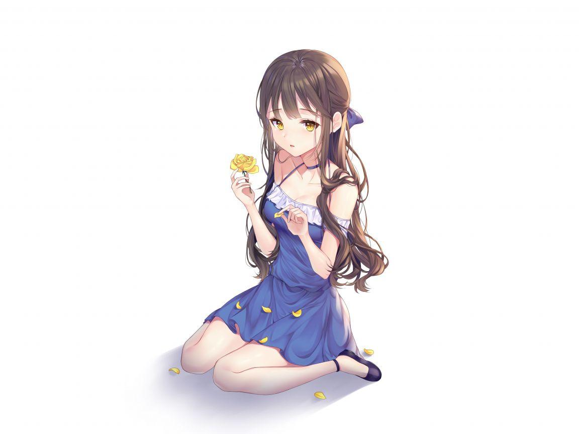 1152x864 Download 1152x864 wallpaper yellow flower, cute, original, anime girl, standard 4: fullscreen, 1152x864 HD image, background, 7854