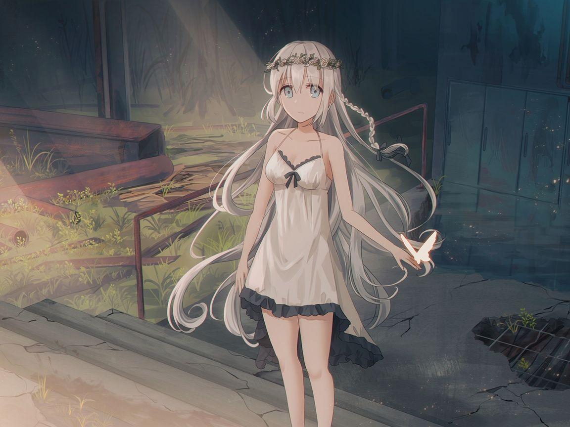1152x864 Download Anime girl, night gown, outdoor, curious wallpaper, 1152x Standard 4: Fullscreen