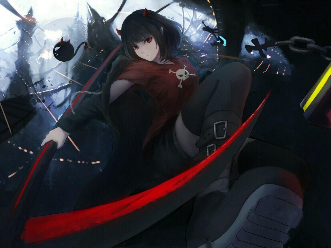 1152x864 Download 1152x864 wallpaper anime girl, fight, dark, standard 4: fullscreen, 1152x864 HD image, background, 4604