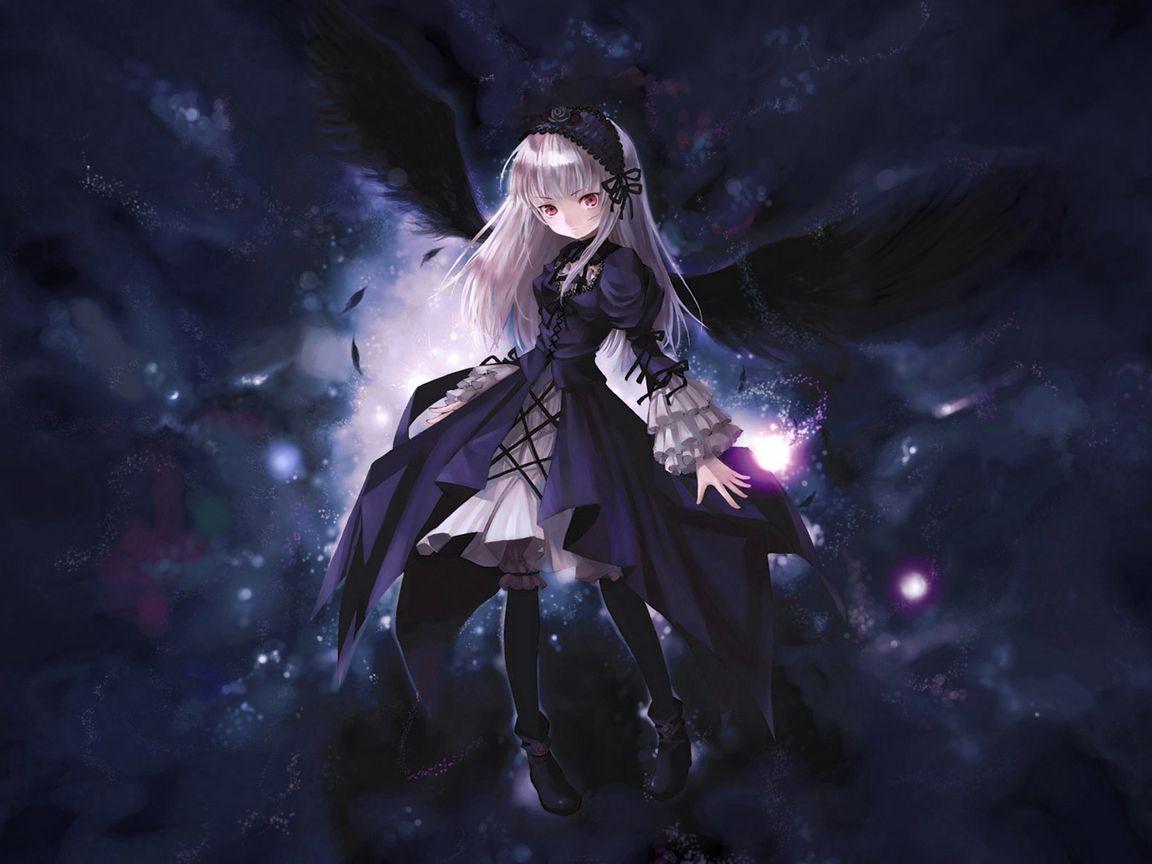 1152x864 Download wallpaper 1152x864 anime, girl, wings, flying, black standard 4:3 HD background