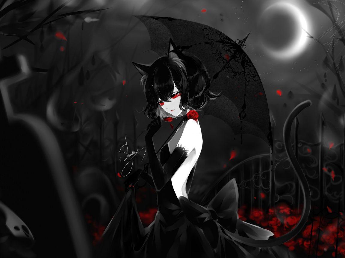 1152x864 Black, Elf Girl, Anime, Artwork, Wallpaper Girl Anime