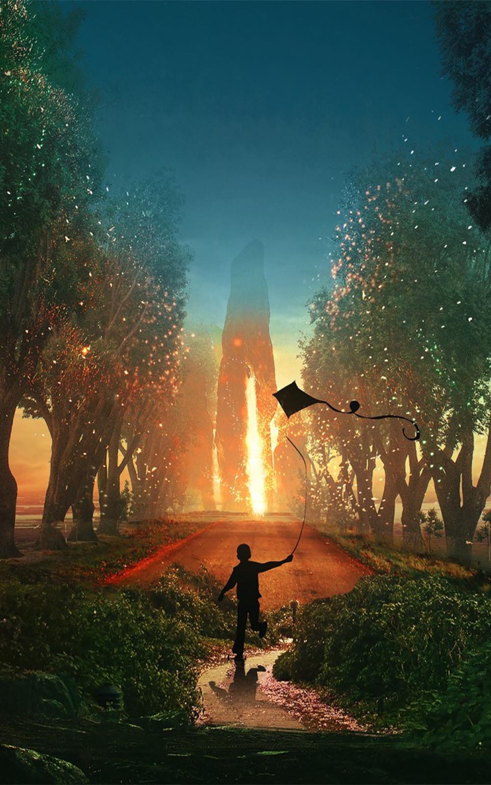 1000x1600 Kid Flying Kite Fantasy Free HD Mobile Wallpaper
