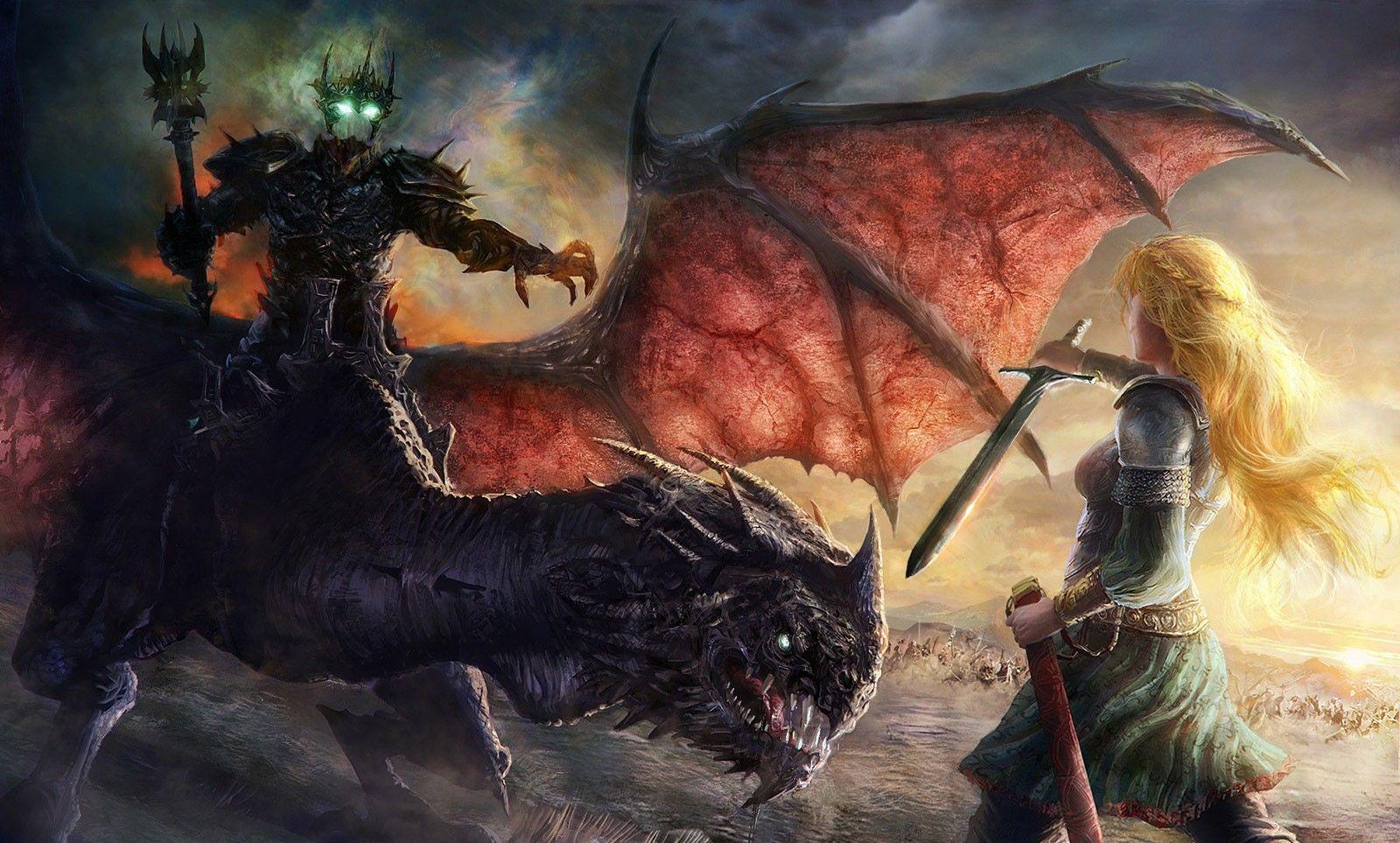 Hình nền 1600x963 Demon Riding A Dragon