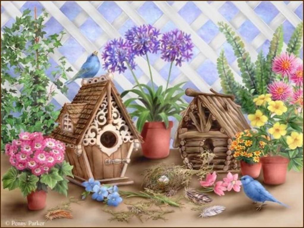 1024x768 Birdhouse Wallpaper
