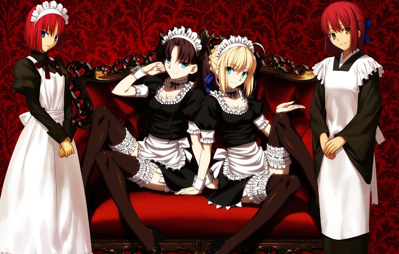 1332x850 Wallpaper Red, Anime, Girls, Saber, Fate Stay Night, Type Moon, Tsukihime, Hisui, Kohaku, Maids, Rin Tohsaka Image For Desktop, Section прочее