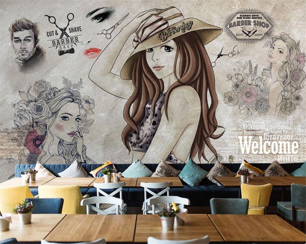 1000x800 Beibehang Custom wallpaper high fashion modern fashion hand painted beauty shop barber background wall 3D wallpaper for walls. custom wallpaper. 3D wallpaperwallpaper for walls