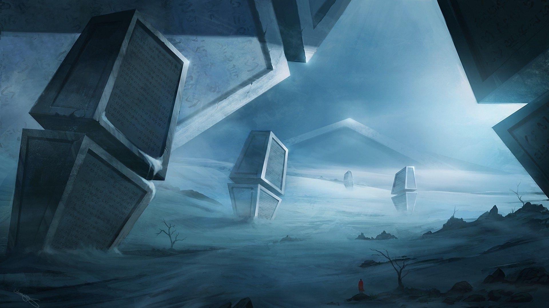 1920x1080 desert, Monuments, Blue, Fantasy Art Wallpaper HD / Desktop and Mobile Background