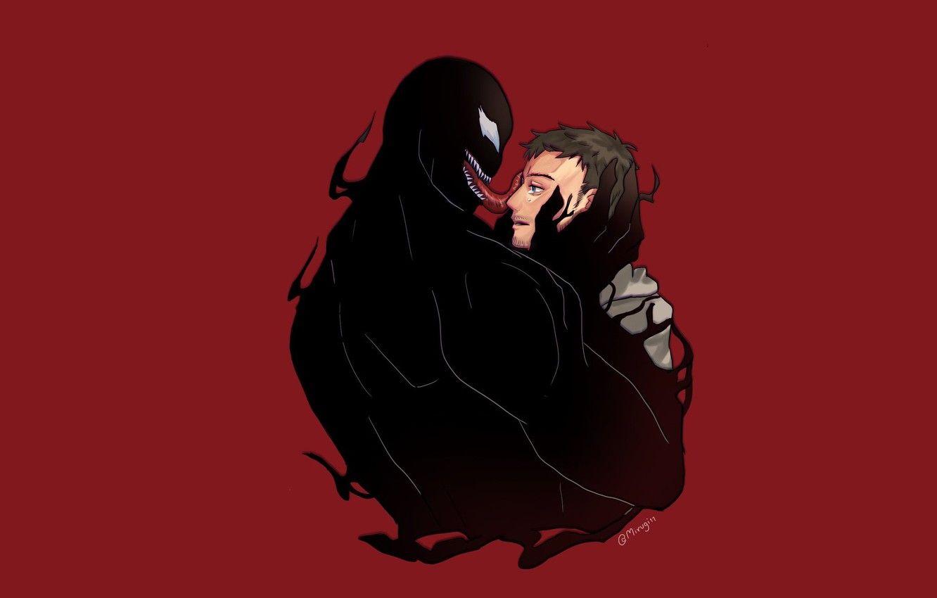 1332x850 Wallpaper love, background, tenderness, minimalism, art, tears, red background, crying, Venom, Venom, Eddie Brock image for desktop, section минимализм