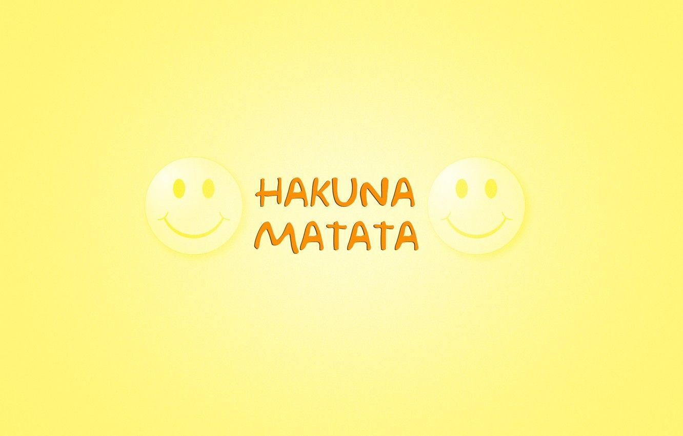 1332x850 Wallpaper minimalism, words, yellow background, smile, The Lion King, emoticons, The Lion King, Timon & Pumbaa, the phrase from the cartoon, hakuna matata, Timon and Pumbaa, Hakuna Matata image for desktop, section