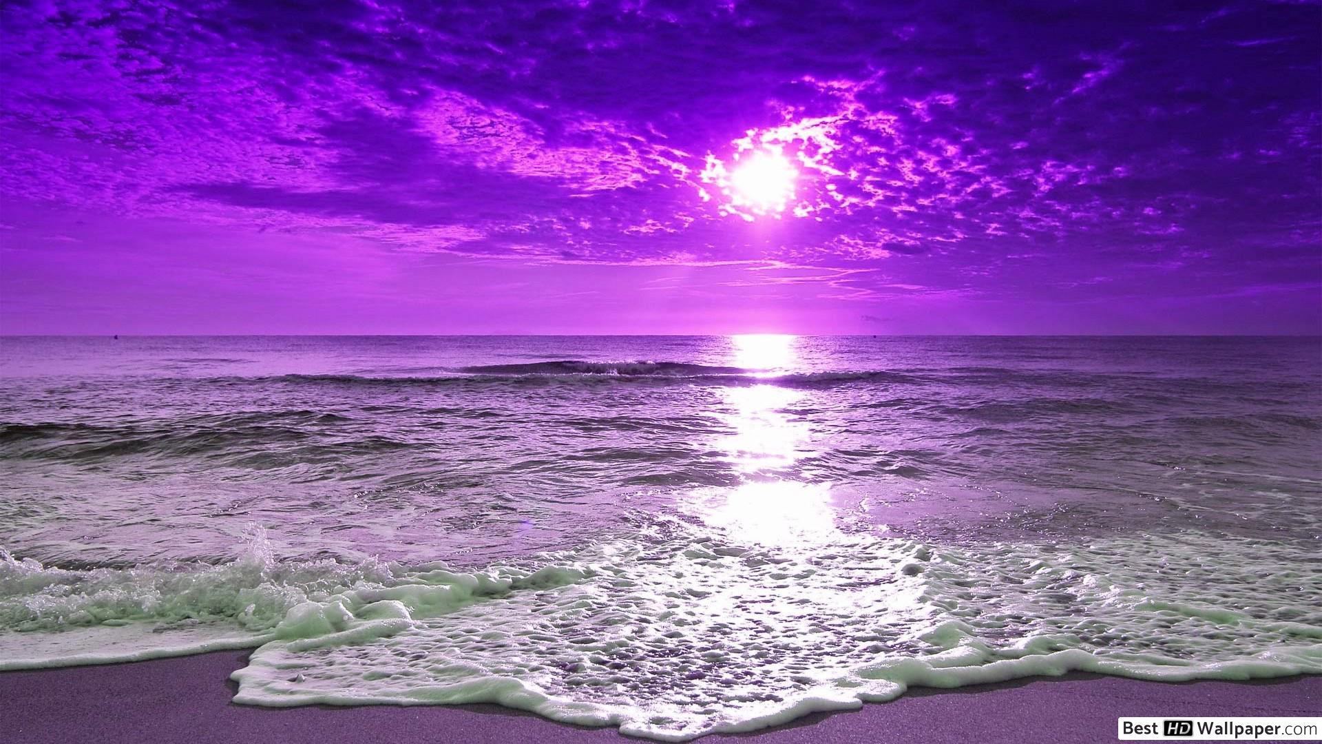 1920x1080 Purple Beach Sunset Wallpaper