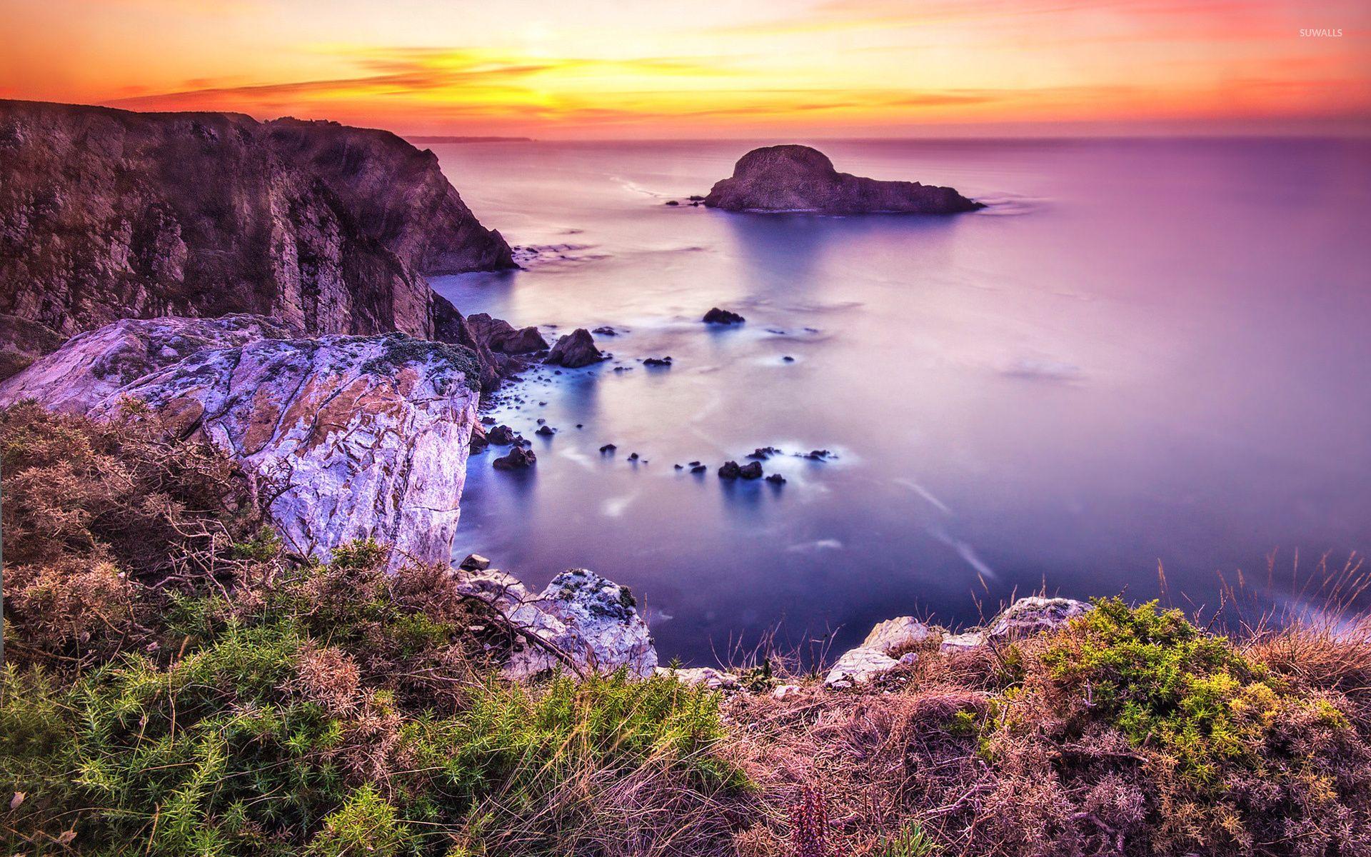 1920x1200 Purple sunset over the ocean wallpaper wallpaper