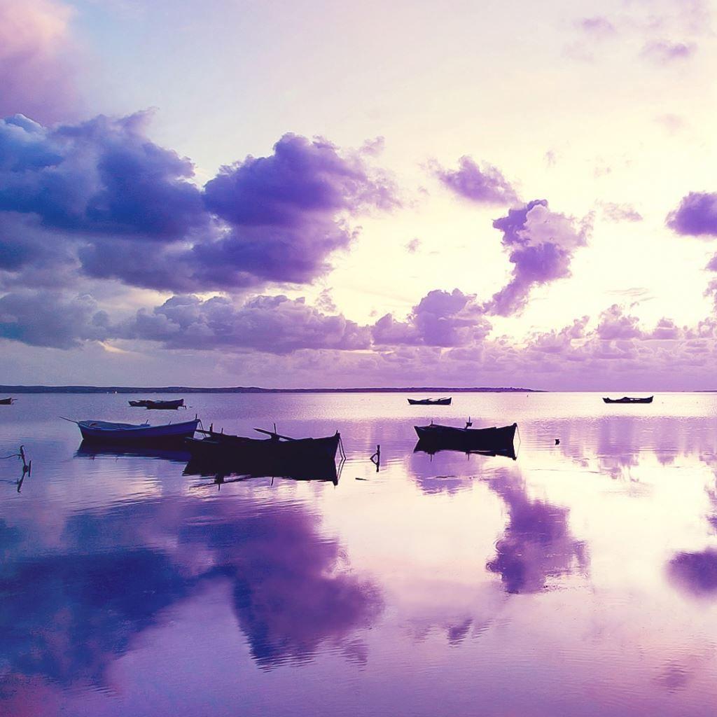 1024x1024 Purple Sunset In Ocean iPad Wallpaper Free Download
