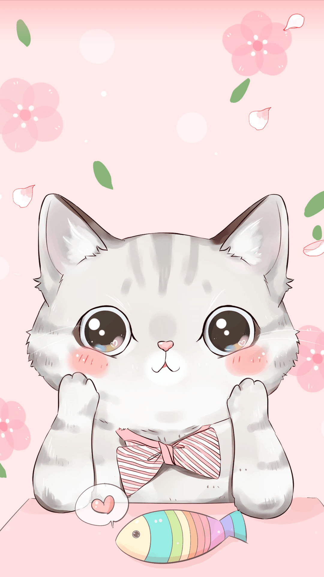 1080x1920 Cartoon Pink Cat Wallpaper HD