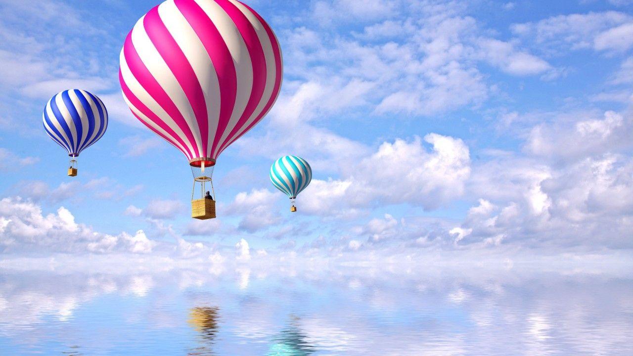 1280x720 Wallpaper Hot air balloons, Colorful, Reflections, Clouds, 4K