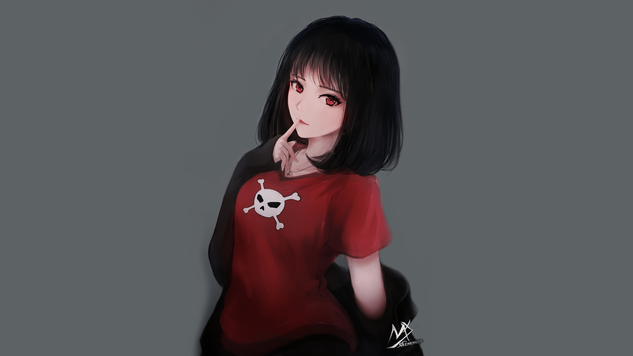 2560x1440 Title Shimmer Girl Anime Girl Black Hair Red HD Wallpaper