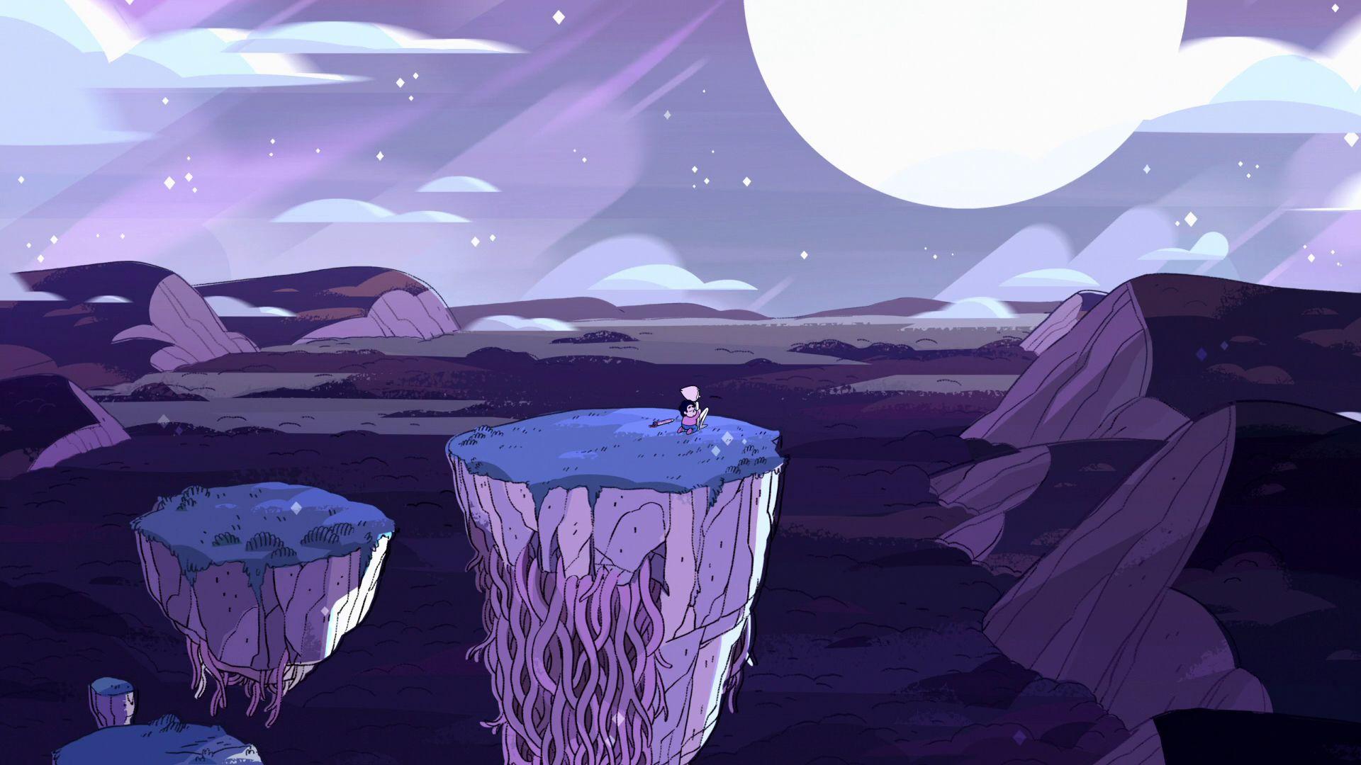 1920x1080 Steven Universe Pearl Steven On Floating Island With Background Of Purple Sky With Stars And Moon During Nighttime HD Movies Wallpaper