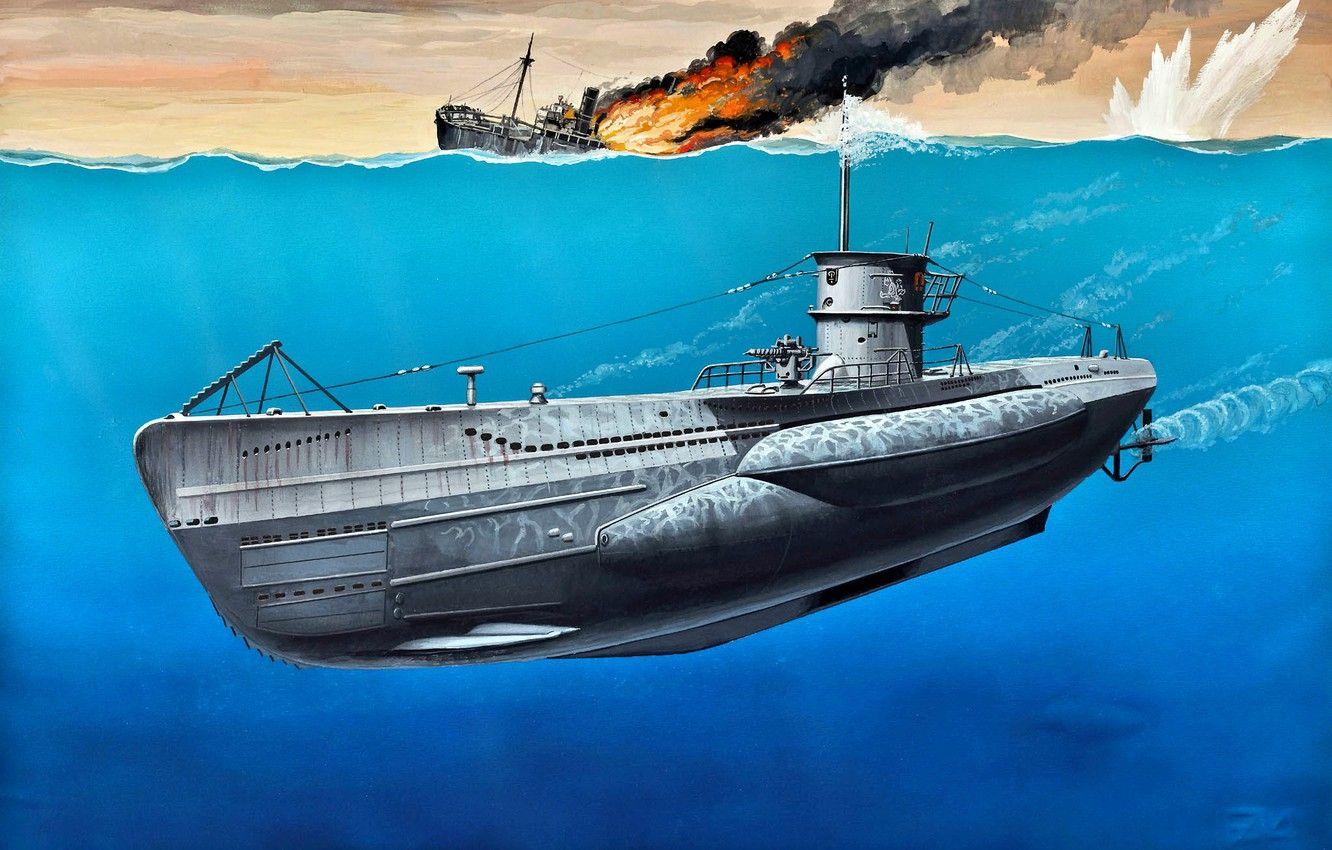 1332x850 Photo Wallpaper German, Art, Painting, Submarine, Viic