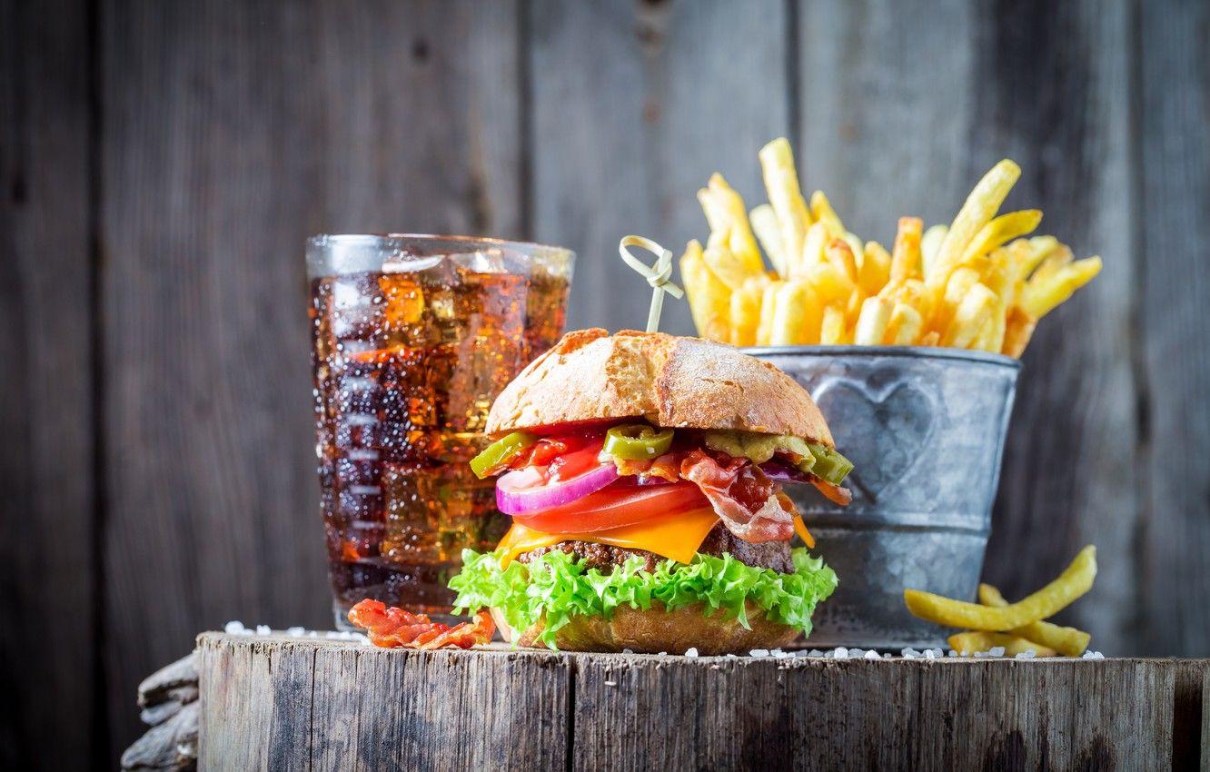 1332x850 Wallpaper food, hamburger, Coca Cola, fries image for desktop, section еда