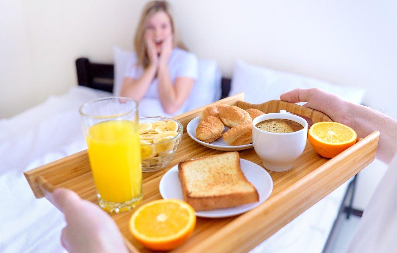 1332x850 Wallpaper coffee, orange, juice, bananas, tray, croissants, Breakfast in bed image for desktop, section настроения
