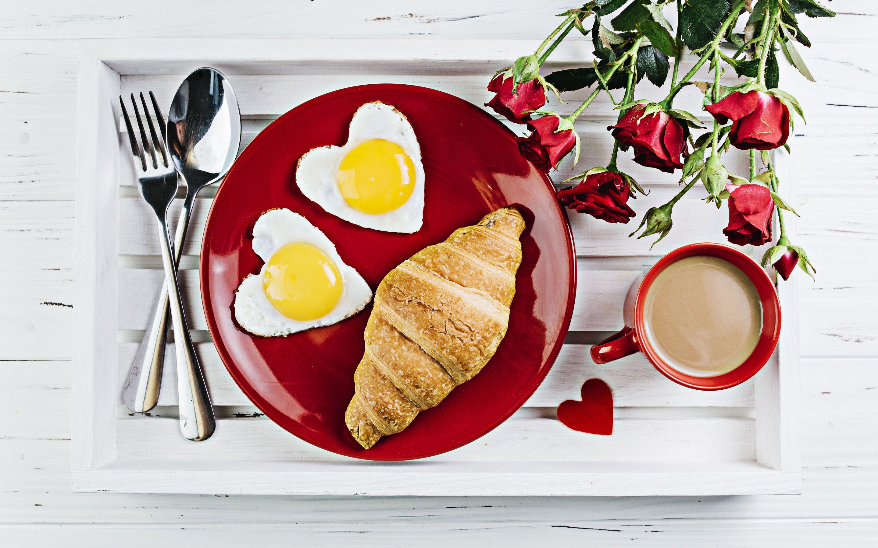 2880x1800 Download wallpaper breakfast, scrambled eggs, croissants, coffee, roses, romantic breakfast, breakfast in bed for desktop with resolution 2880x1800. High Quality HD picture wallpaper