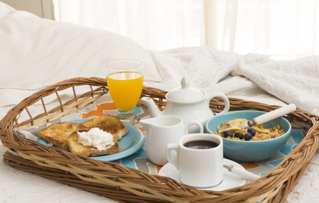1332x850 Wallpaper coffee, juice, bread, toast, breakfast, Breakfast in bed, orange, oatmeal image for desktop, section настроения