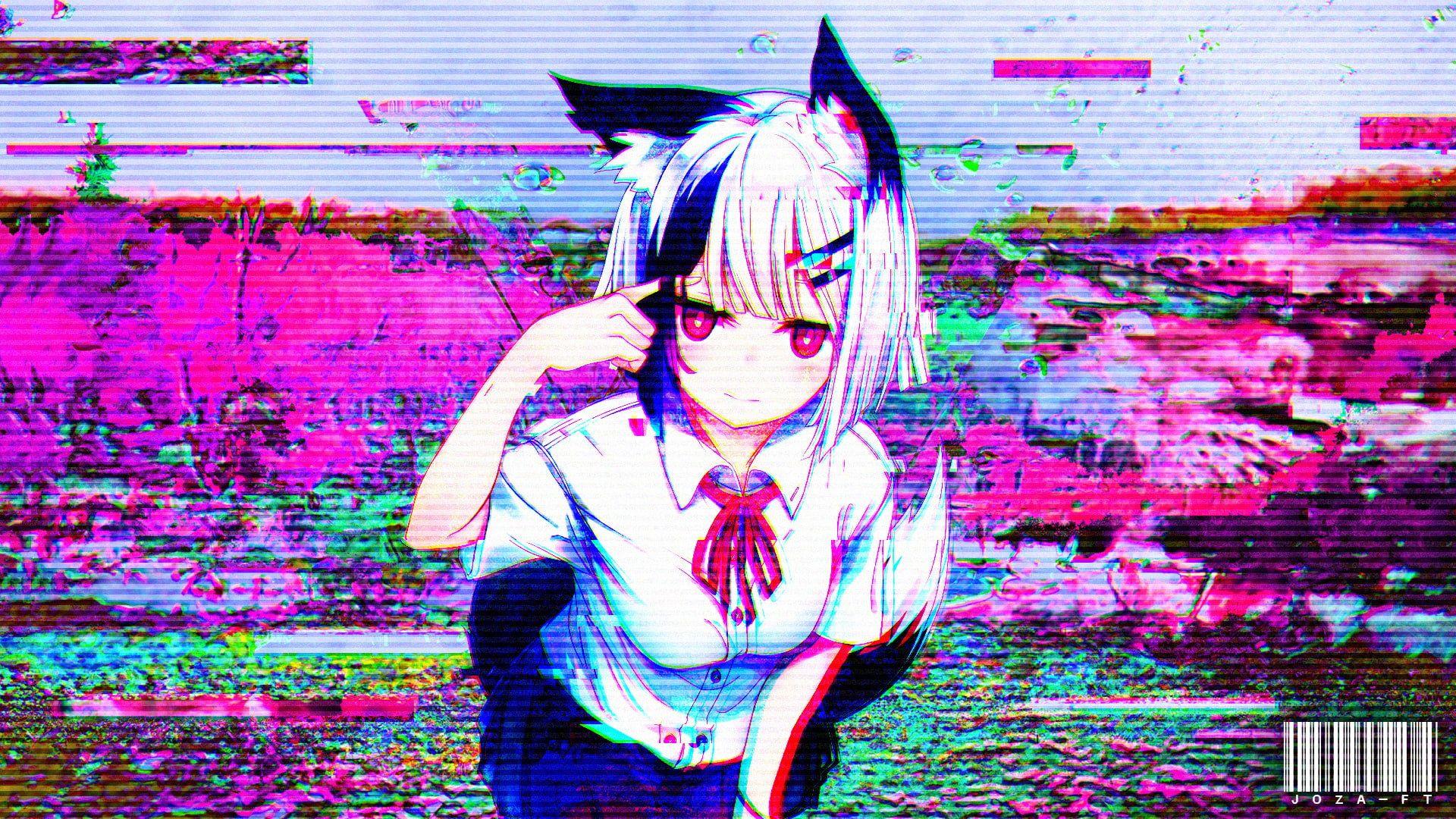 1920x1080 Anime wallpaper, anime girls, cat girl, glitch art, pink, artwork, digital art • Wallpaper For You HD Wallpaper For Desktop & Mobile