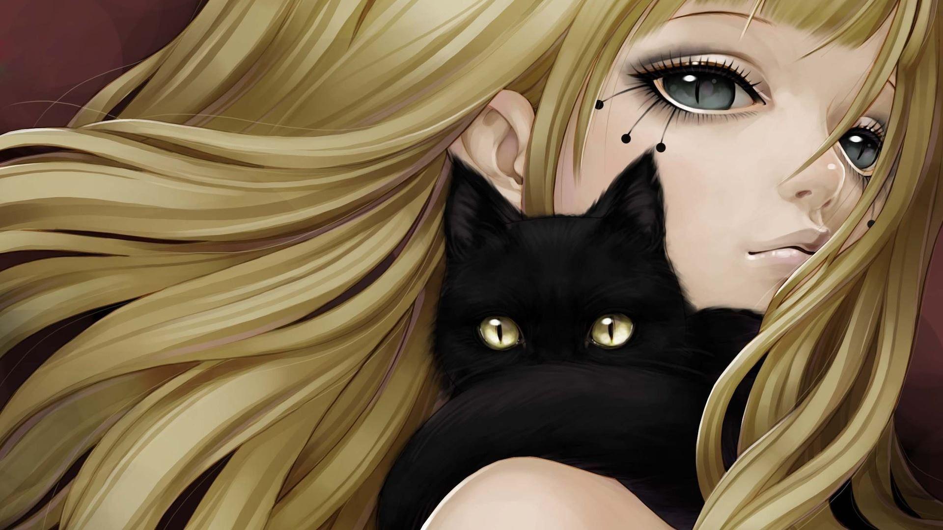 1920x1080 Anime Girl And Black Cat HD Wallpaper When I M Around U HD Wallpaper