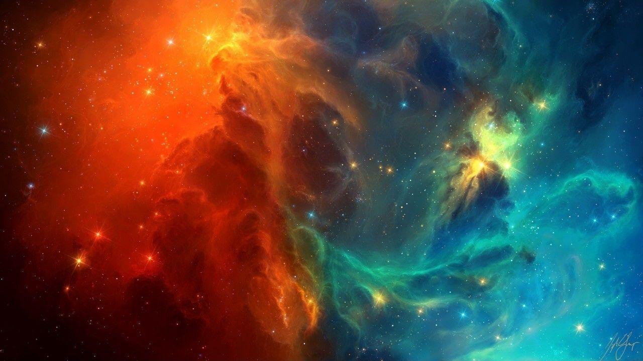 1280x720 Download 1280x720 Nebula, Orange, Stars, Blue, Galaxy Wallpaper