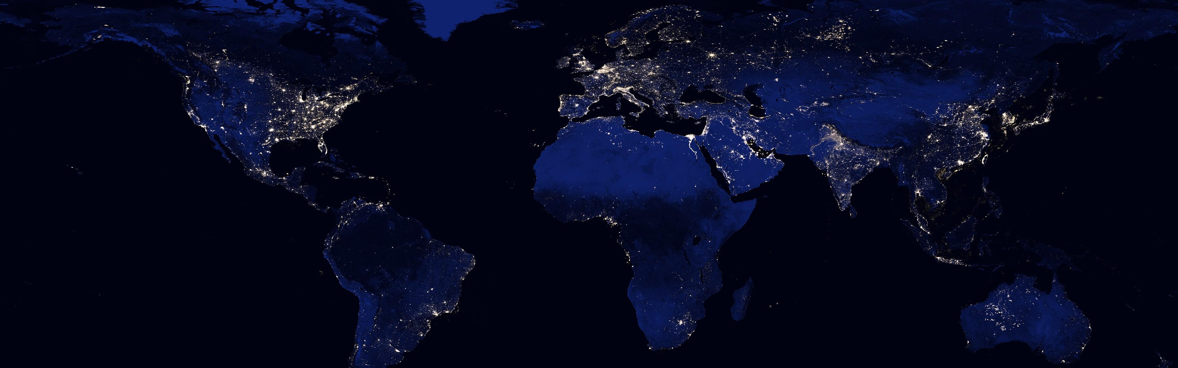 3840x1200 Dual Monitor Wallpaper Earth Night HD Wallpaper