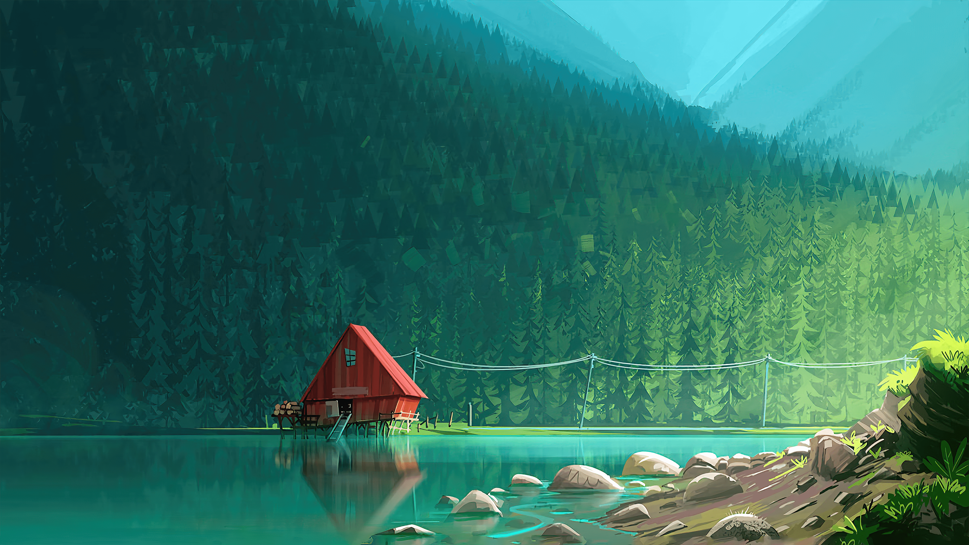 3840x2160 Forest, Lake, Minimalism