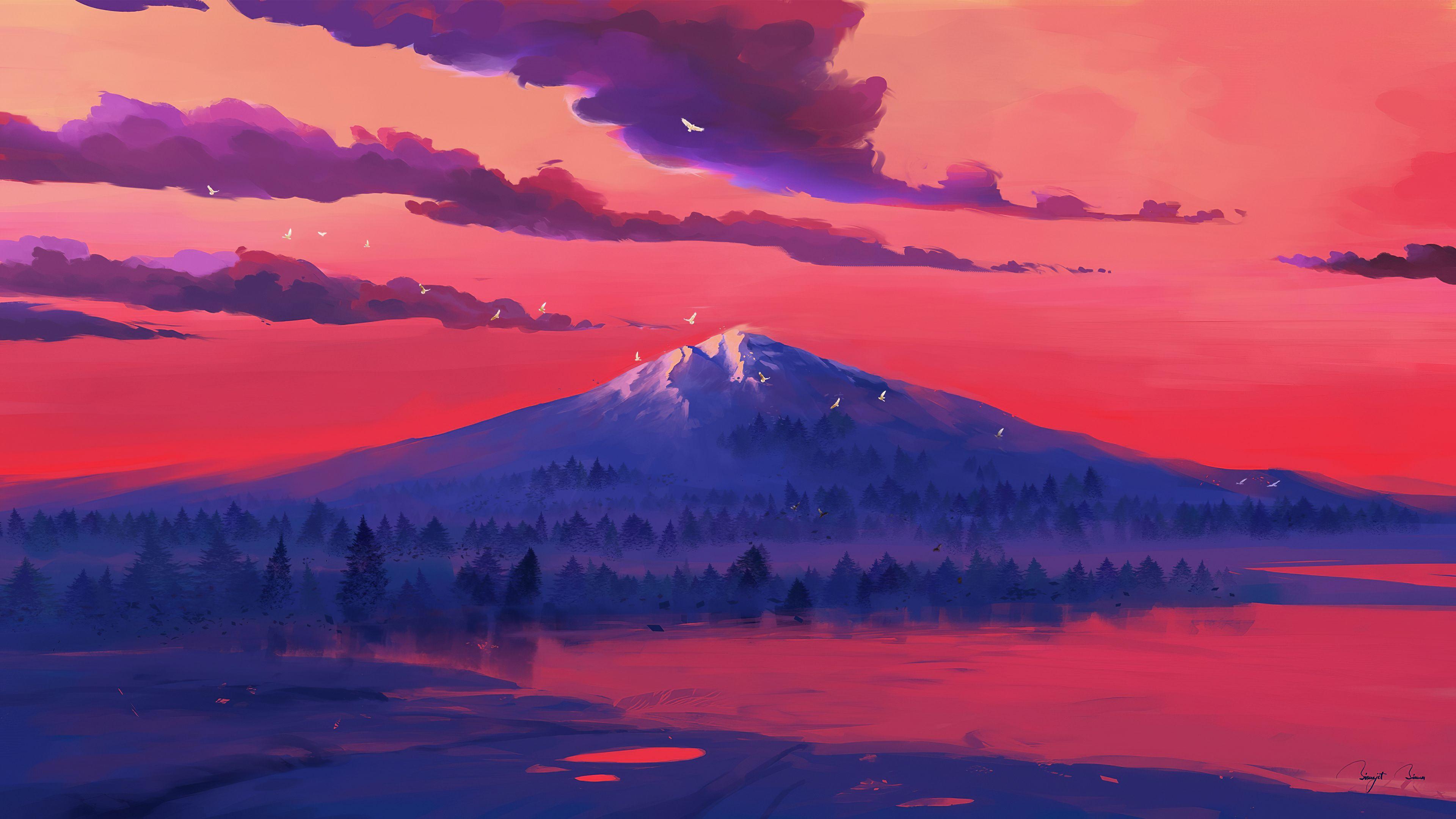 3840x2160 Red Lake Mountains Minimal 4k, HD Artist, 4k Wallpaper, Image, Background, Photo and Picture