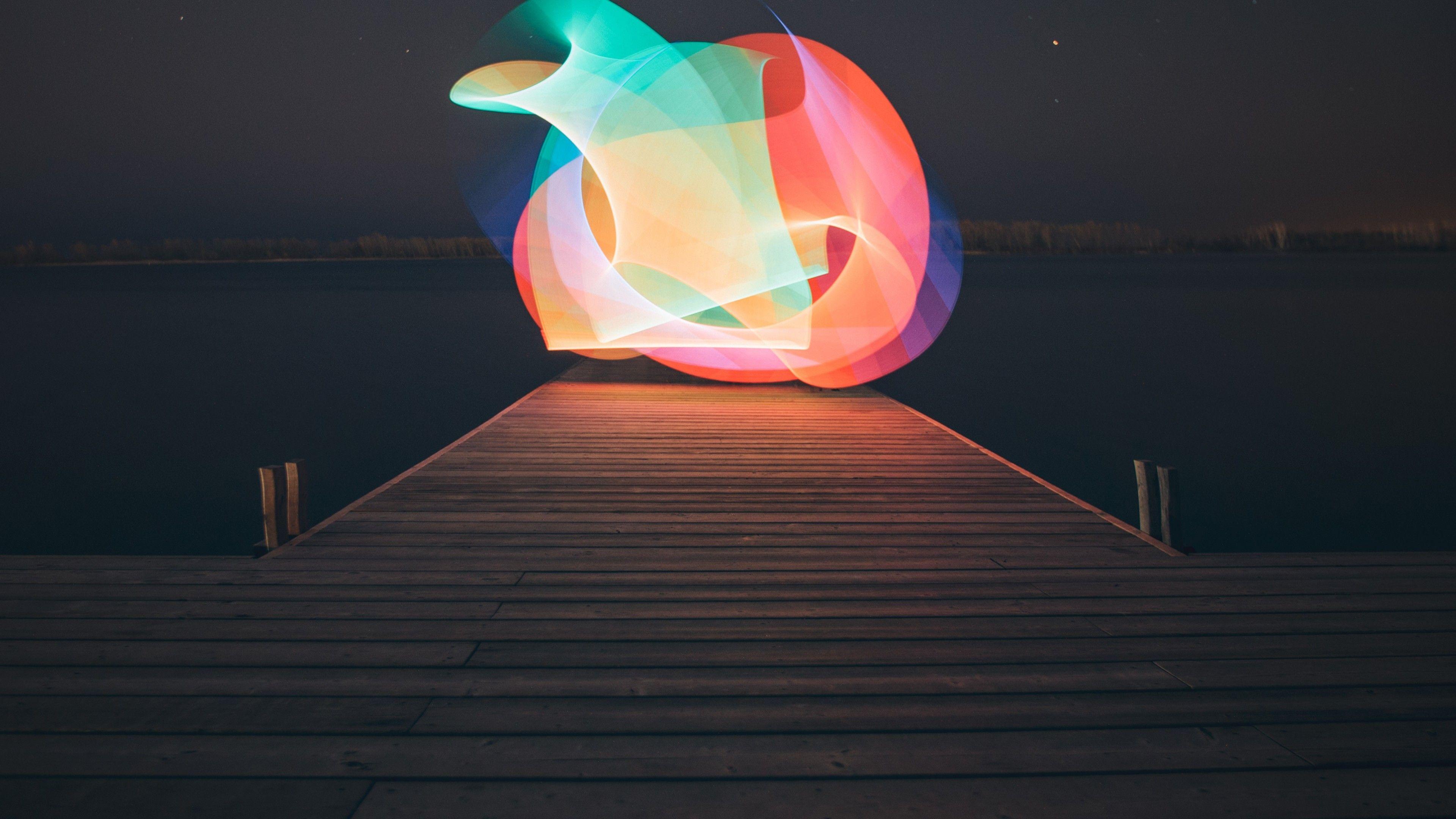 3840x2160 Wallpaper Lake, light, minimalism, 4K, Abstract