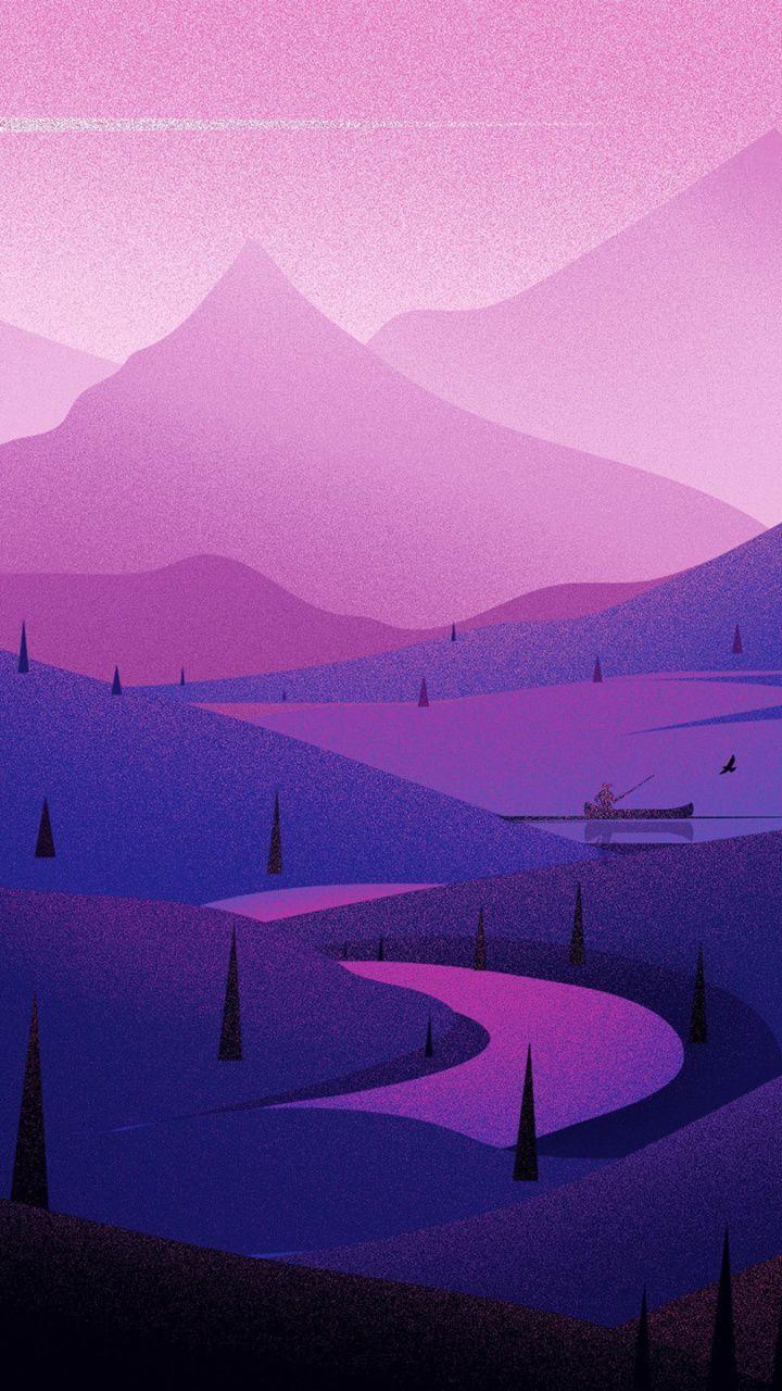 720x1280 River, lake, mountains, minimal, digital art, 720x1280 wallpaper. Beautiful wallpaper, Digital art, Art wallpaper
