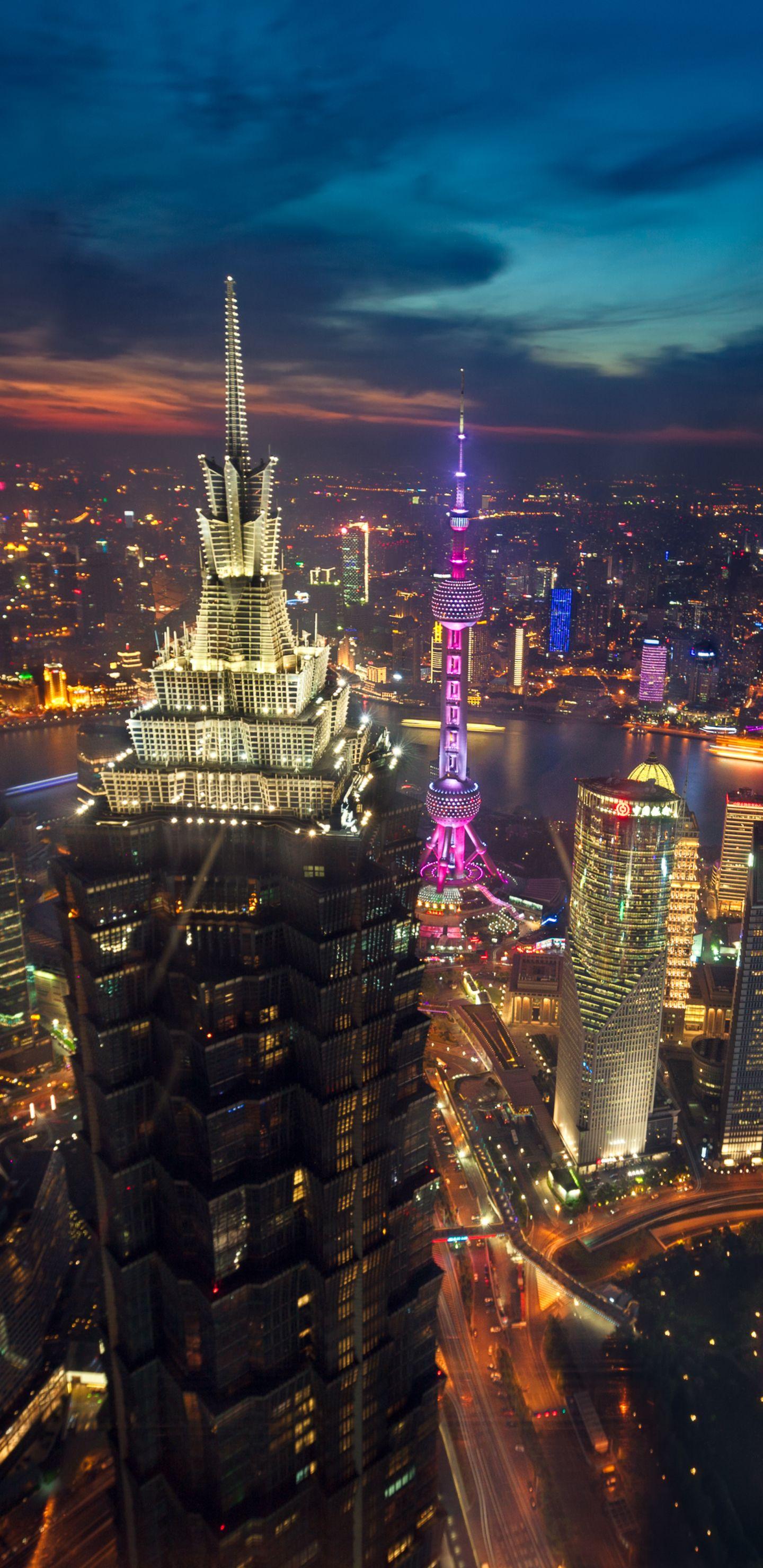 1440x2960 Phone Wallpaper Shanghai Night
