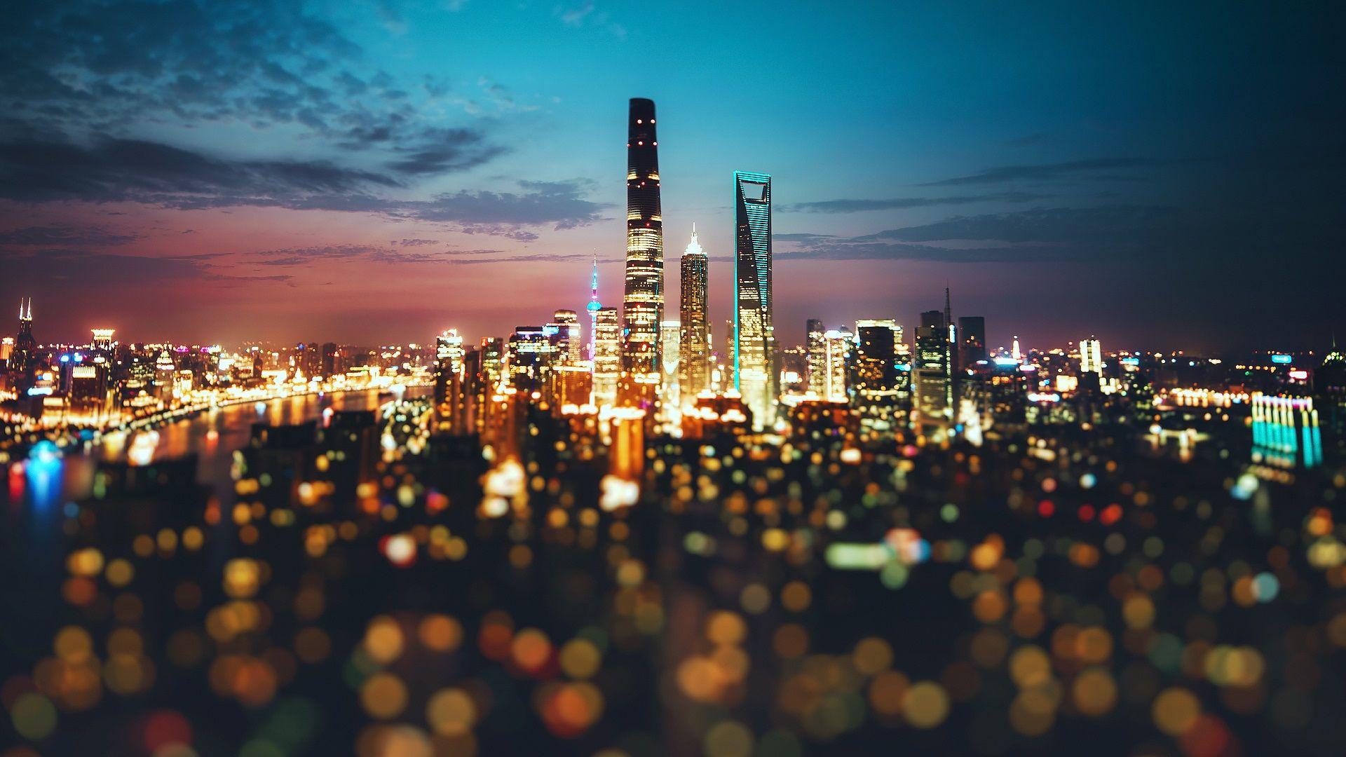 1920x1080 Wallpaper China, city, Shanghai, night, lights, blurry 1920x1080 Full HD 2K Picture, Image