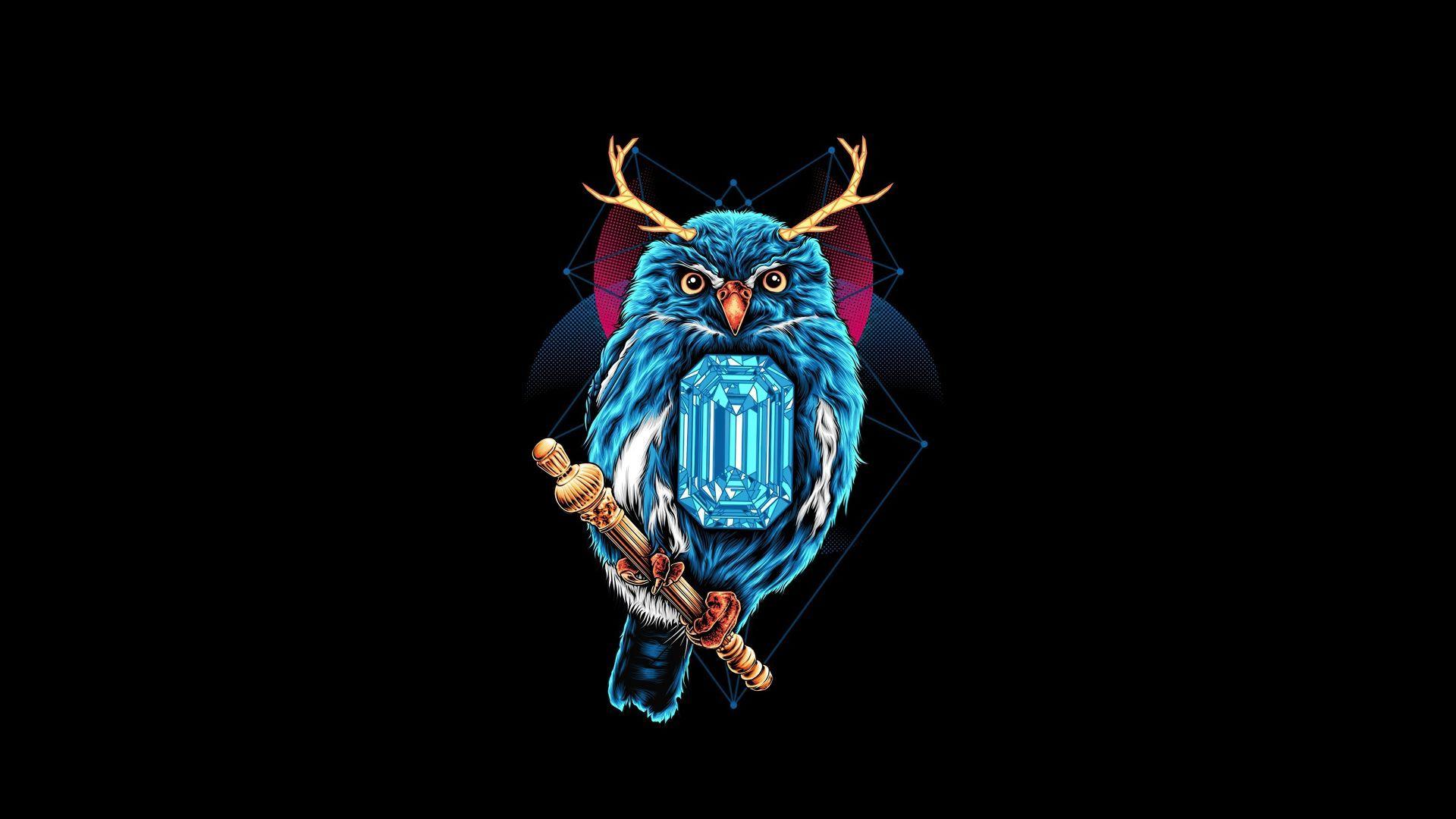 1920x1080 Desktop wallpaper blue owl, dark, art, HD image, picture, background, 458aa1