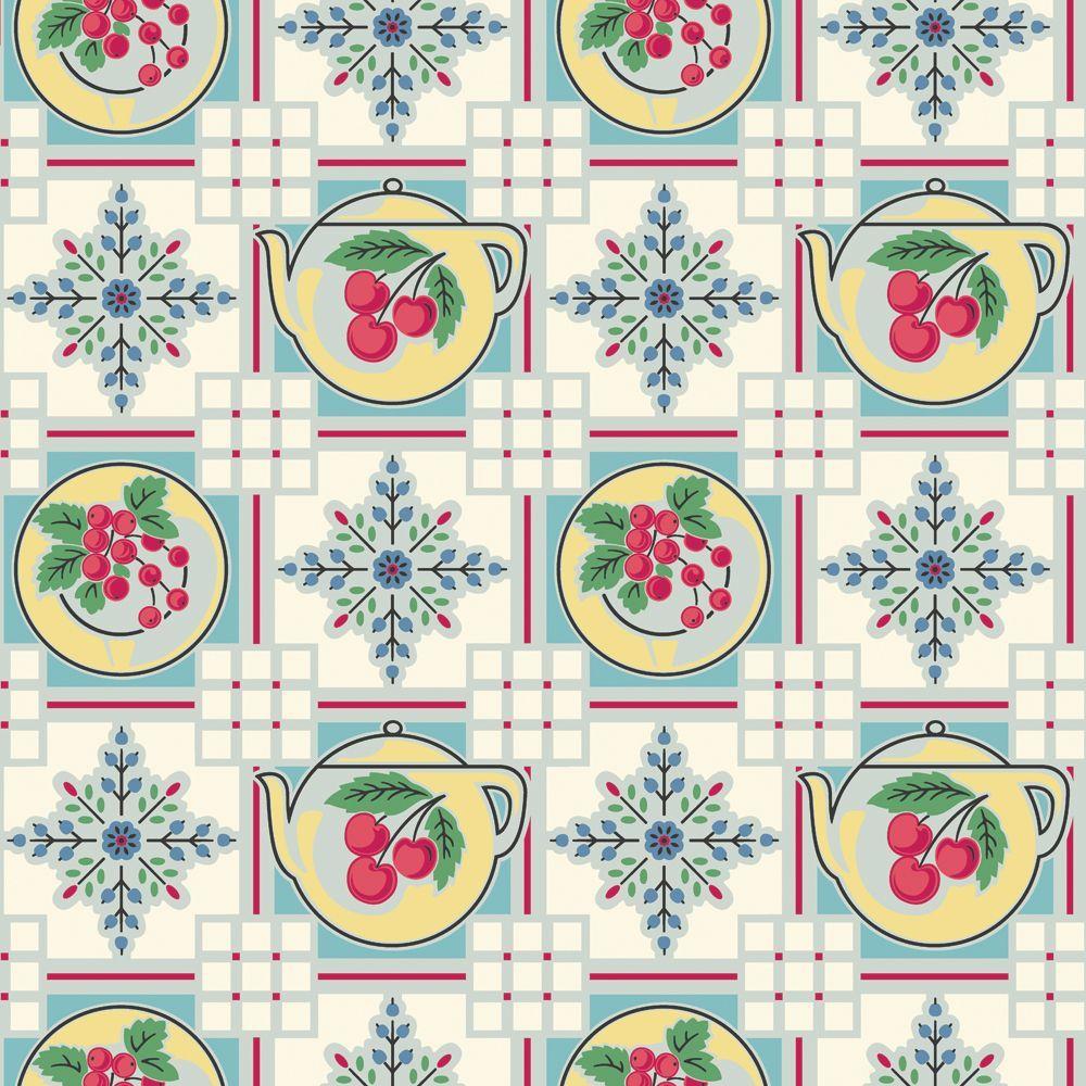 1000x1000 1940s Retro Kitchen Wallpaper. Teapot Wallpaper. Bradbury & Bradbury. Kitchen wallpaper, Retro kitchen, Modern wallpaper