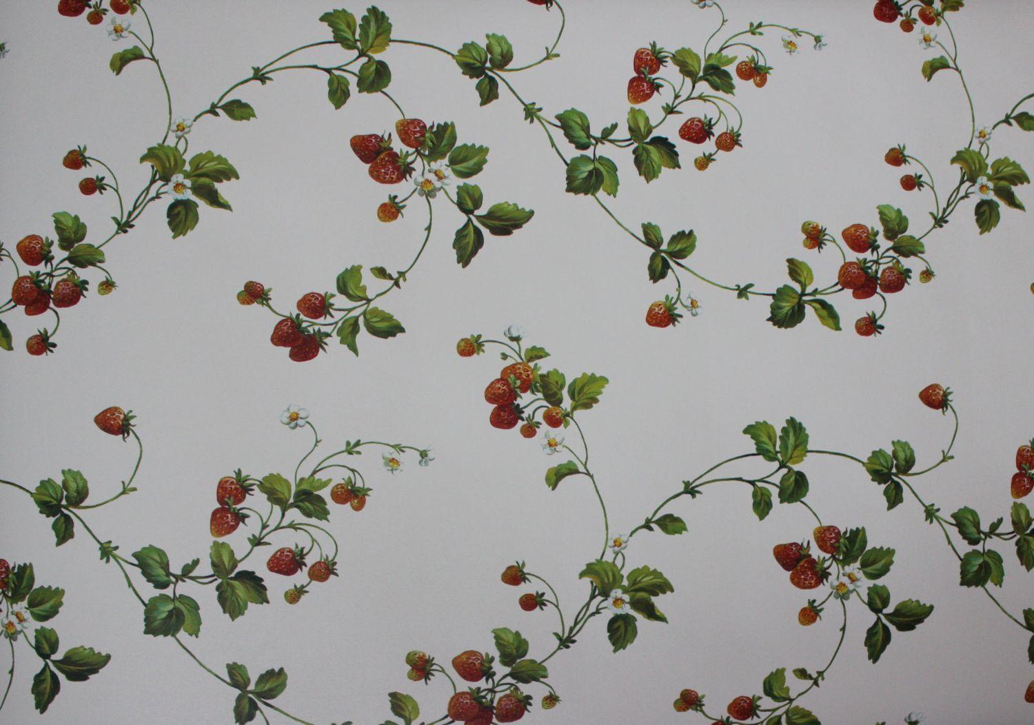 1500x1052 Vintage Strawberry Wallpaper Roll Unused and Unopened. Etsy. Wallpaper, Wallpaper roll, Wallpaper vintage
