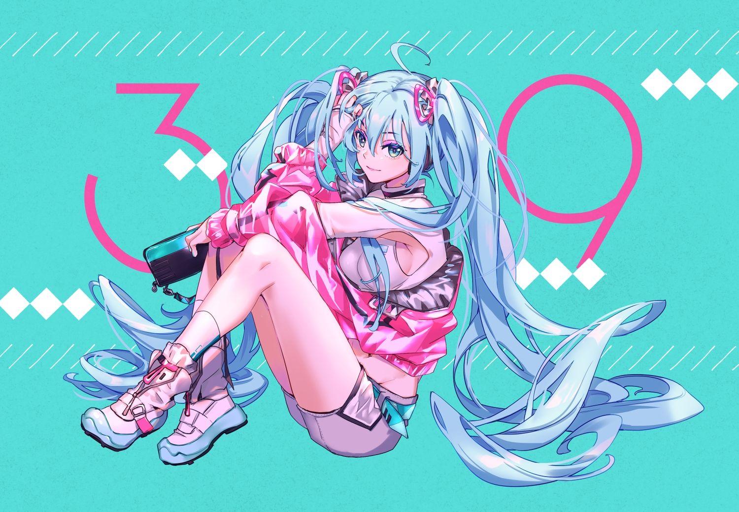 1500x1040 aqua eyes aqua hair cyan hatsune miku headphones long hair momoko (momoko14) twintails vocaloid. konachan.com.com Anime Wallpaper