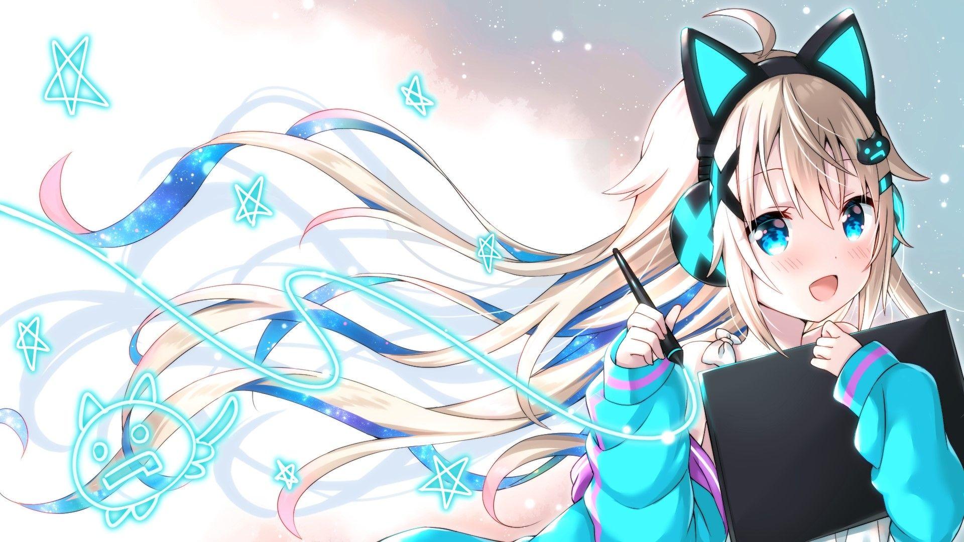 cyan blue hair anime